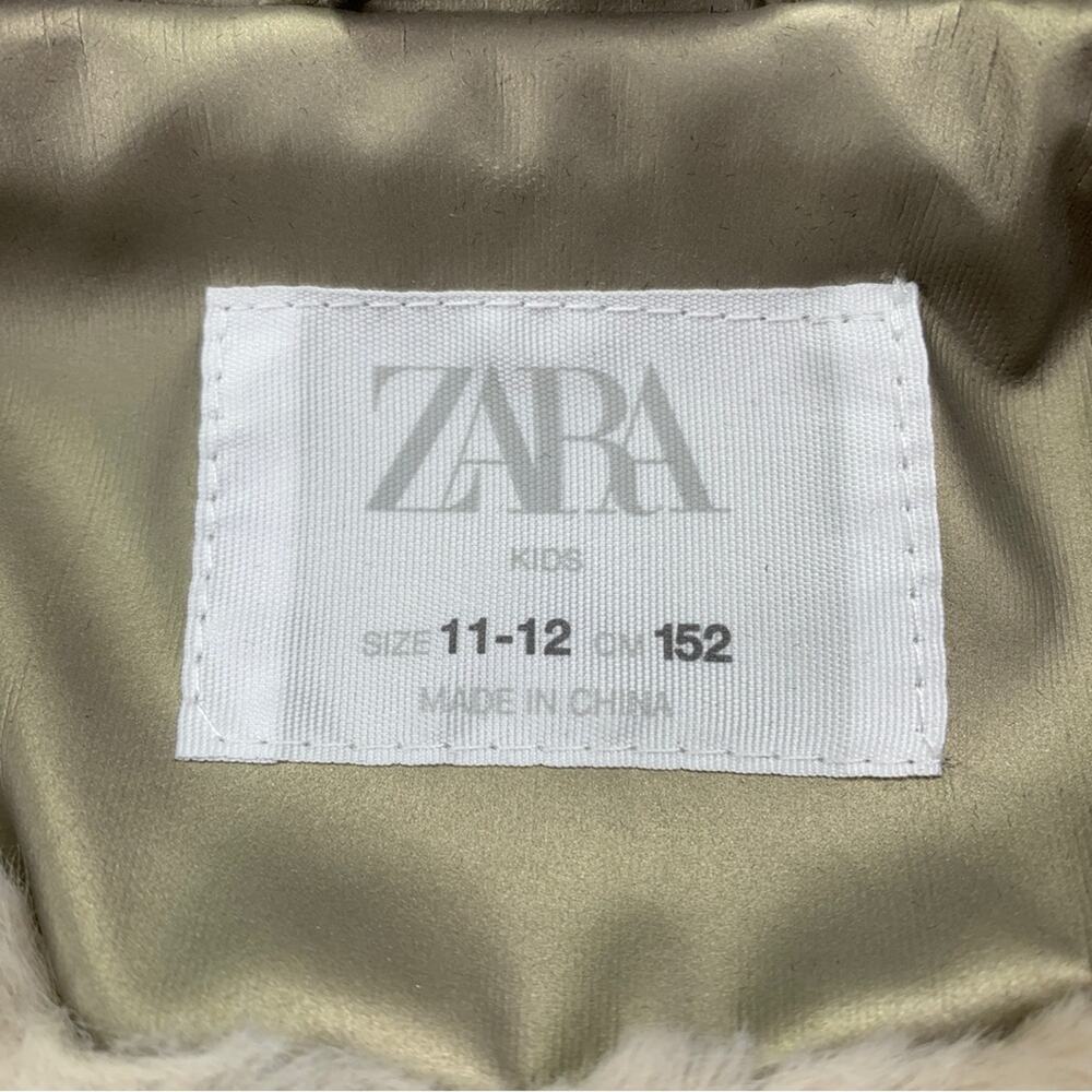 Zara Kids Matte Gold Rubberized Hooded Raincoat Parka Jacket 11 12 Sherpa Fleece - Picture 9 of 9